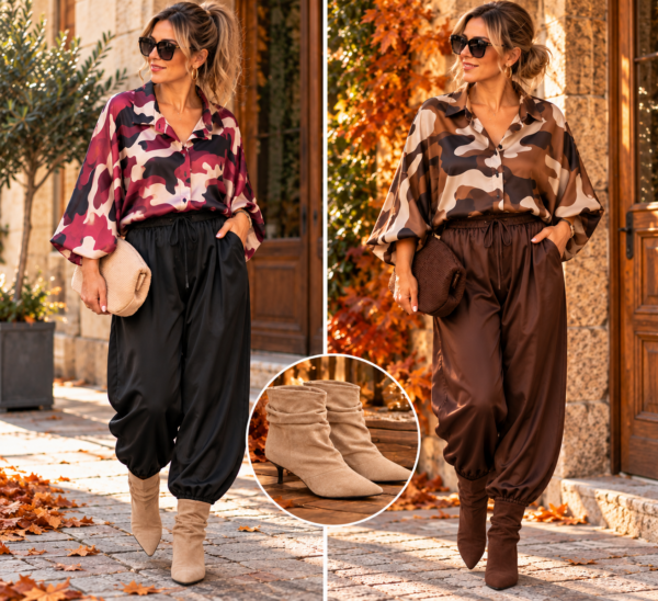 Estilo otoñal con botas de ante Camisa raso camuflaje 2 - Imagen 1